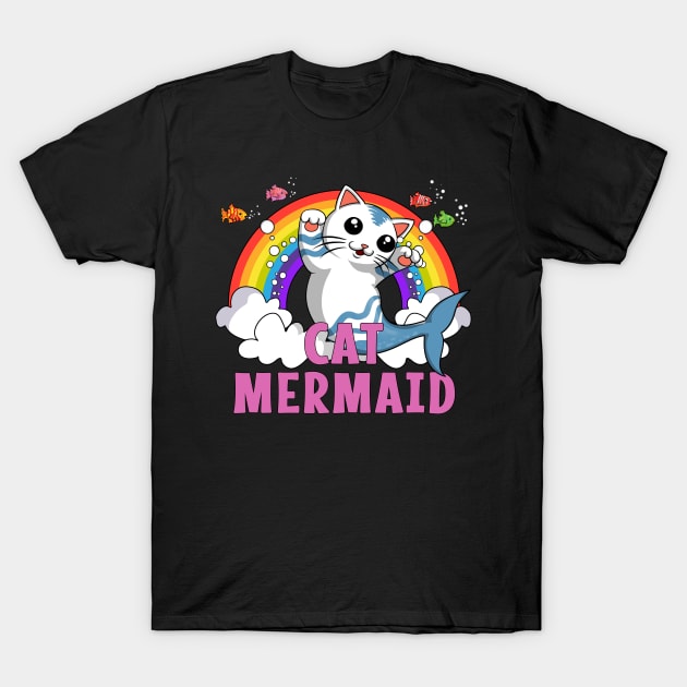 Cat Mermaid Rainbow T-Shirt by underheaven